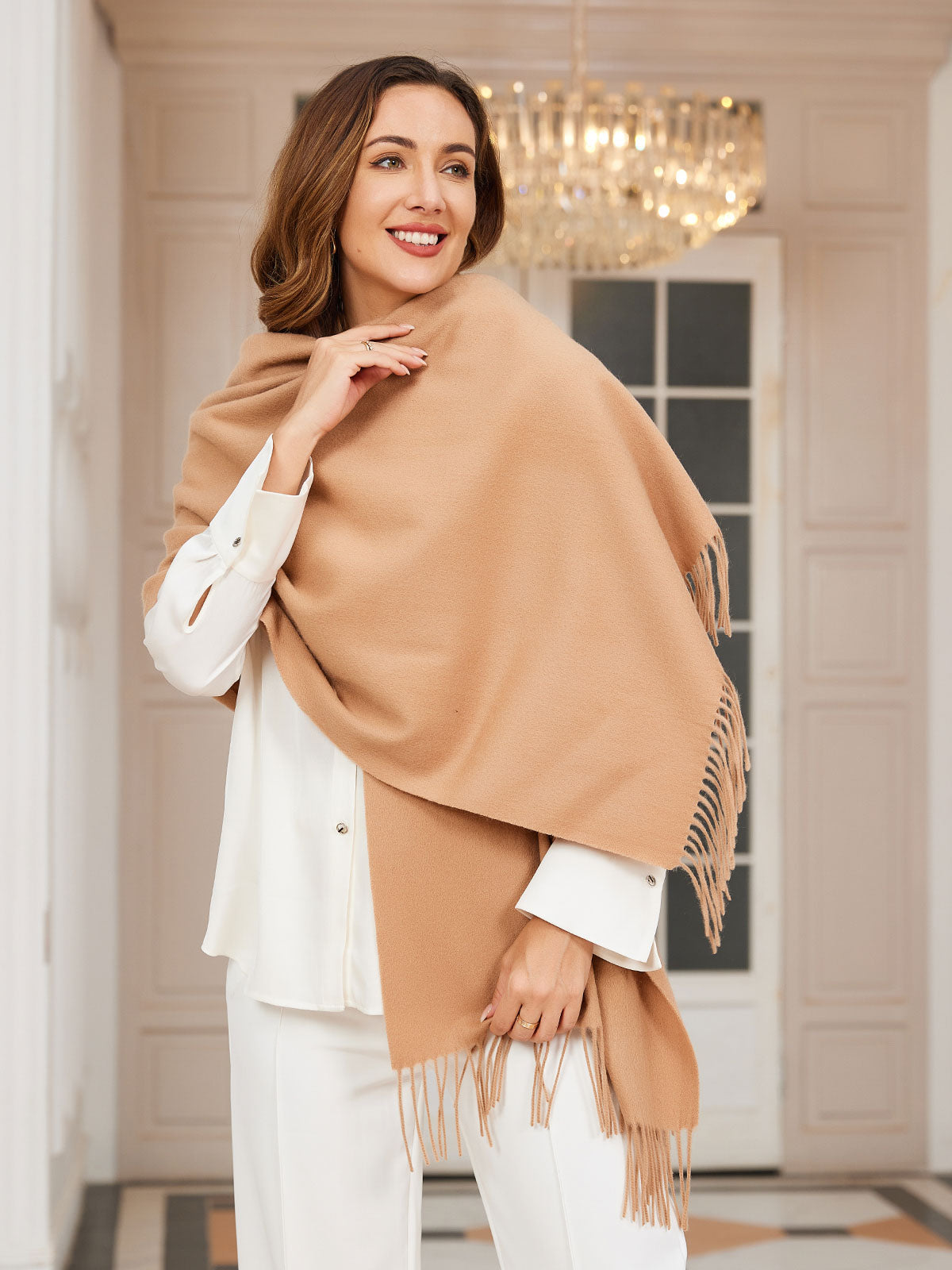 [Tan] SilkSilky-AU Wool Scarf 001