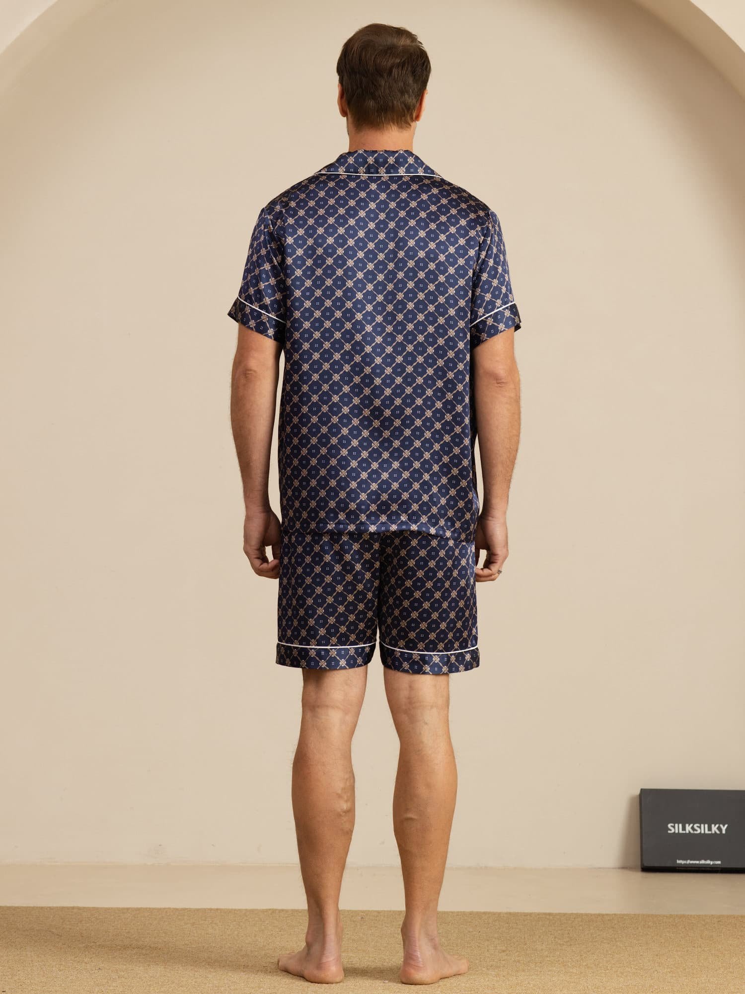 [Navy Chain] SilkSilky-AU Short Sleeve Lapel Collar Men's Pyjamas 002