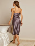 SilkSilky AU Pure Silk Deep V Neck Nightgown PurpleGray 004