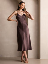 [Coffee] SilkSilky-AU Sleeveless V Neck Dress 006