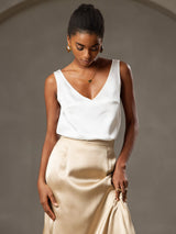 [Champagne] SilkSilky-AU 19Momme Stretch Silk Charmeuse Skirt 004