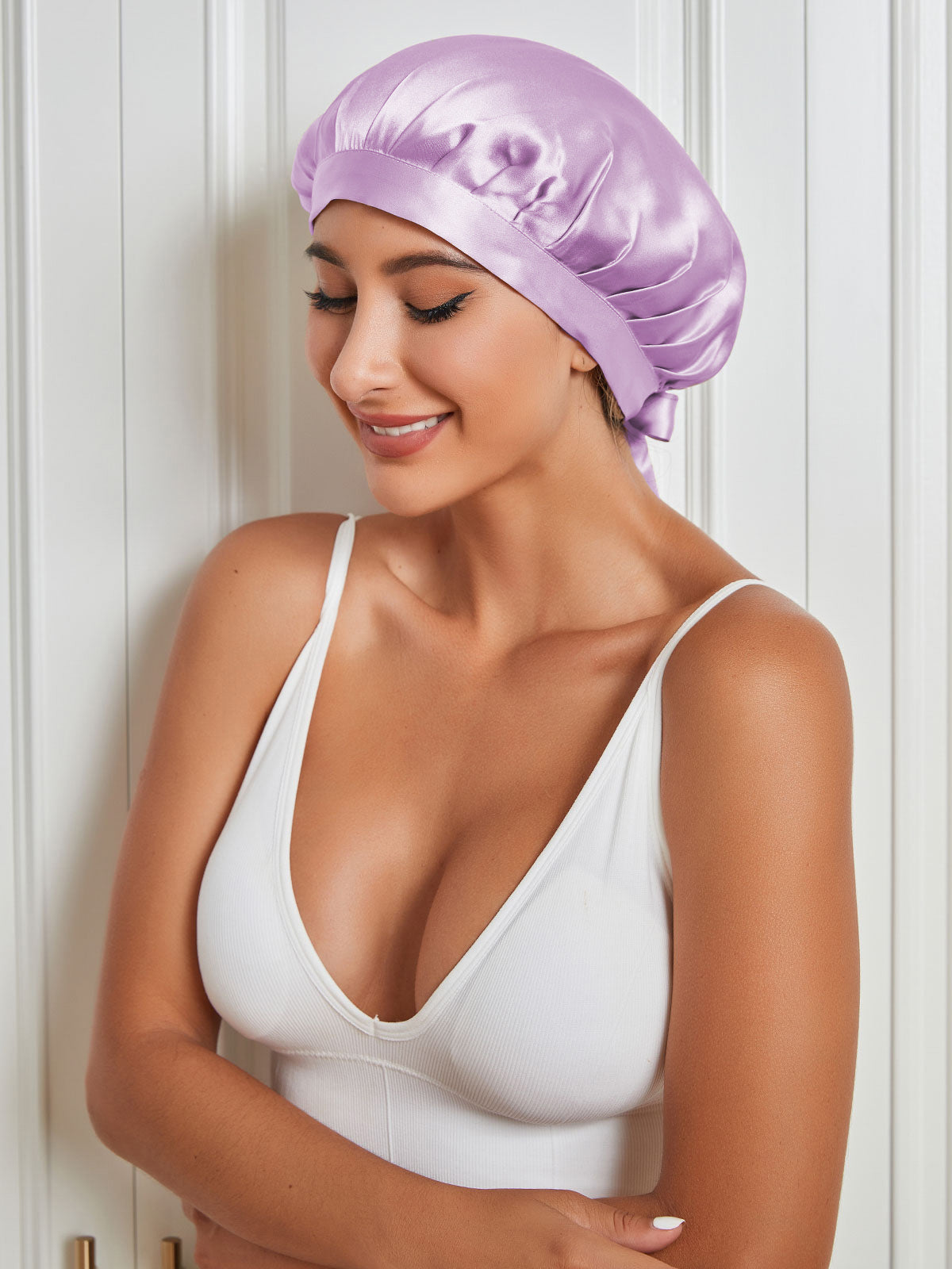 SilkSilky-AU Pure Silk Sleep Cap Lavender 004