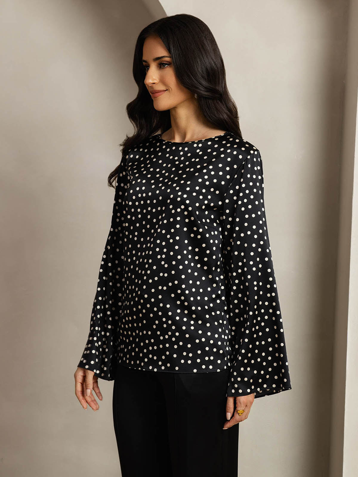 [Polka Dot] SilkSilky-AU 19Momme Silk Round Neck Women's T-Shirt 004