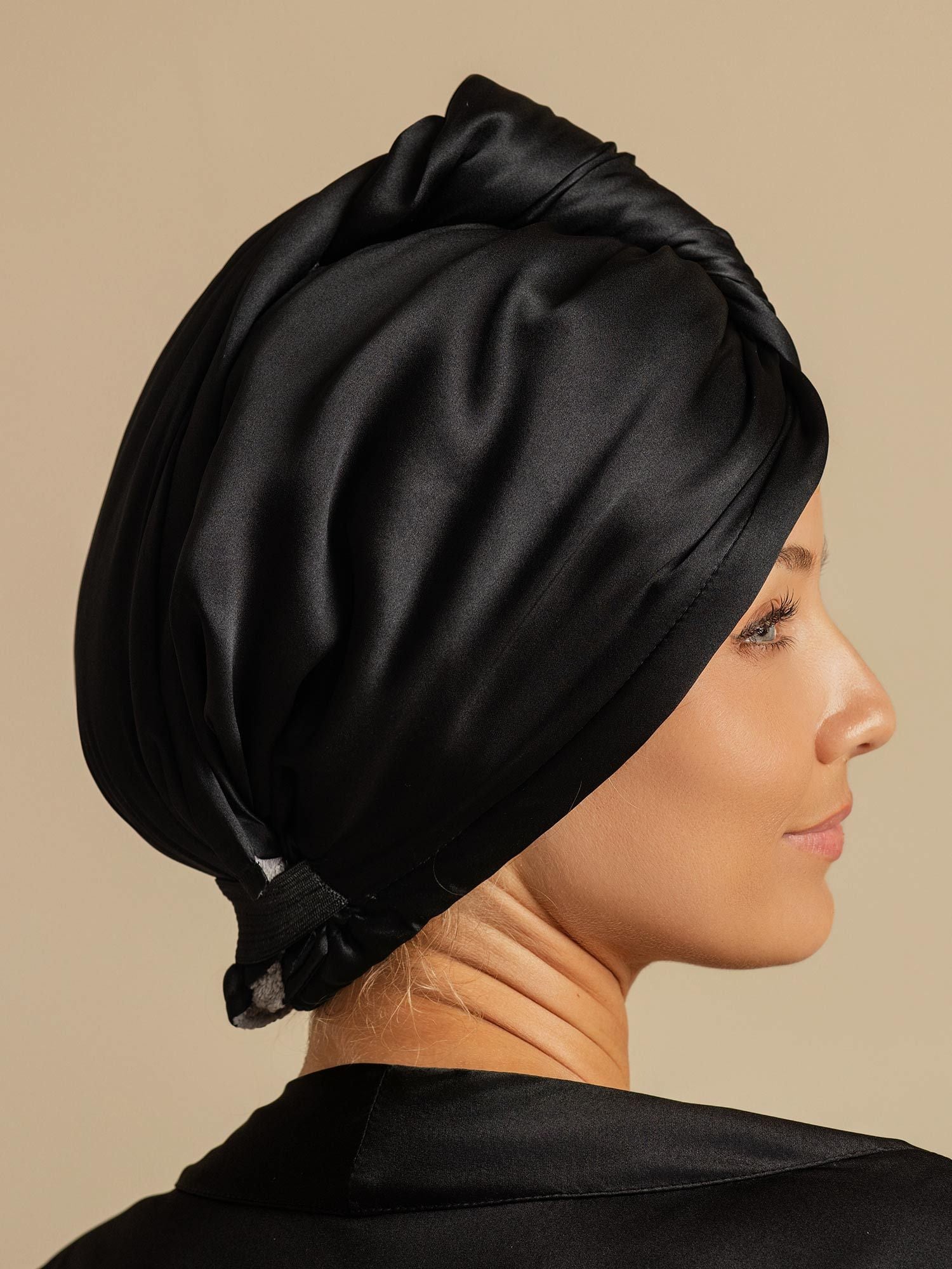 [Black] SilkSilky-AU Pure Silk Wrap Hair Towel Wrap 002,
