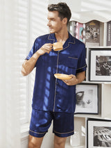 [Dark Blue] SilkSilky-AU Short Sleeve Notch Collar Men's Pyjamas 001