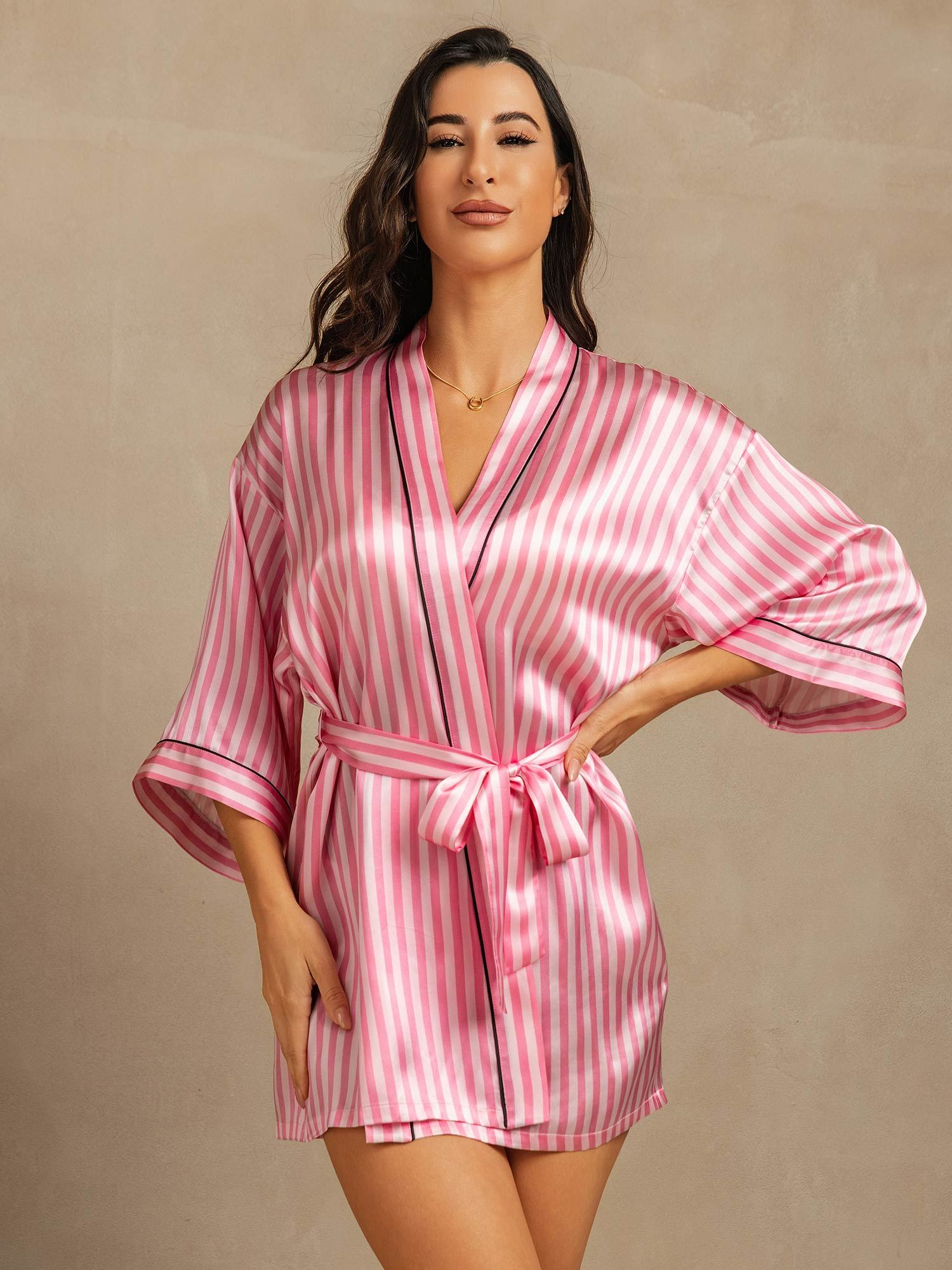 [Pink] SilkSilky-AU Pure Silk Womens Robe 003