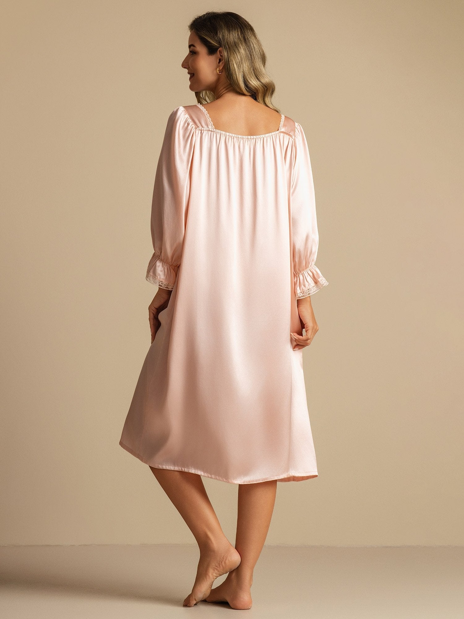 [LightPink] SilkSilky-AU Pure Silk Square Neck Nightgown 002