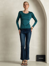 [Posy Green] SilkSilky-AU Silk Jersey Long Sleeve Round Neck Women's T-Shirt 005