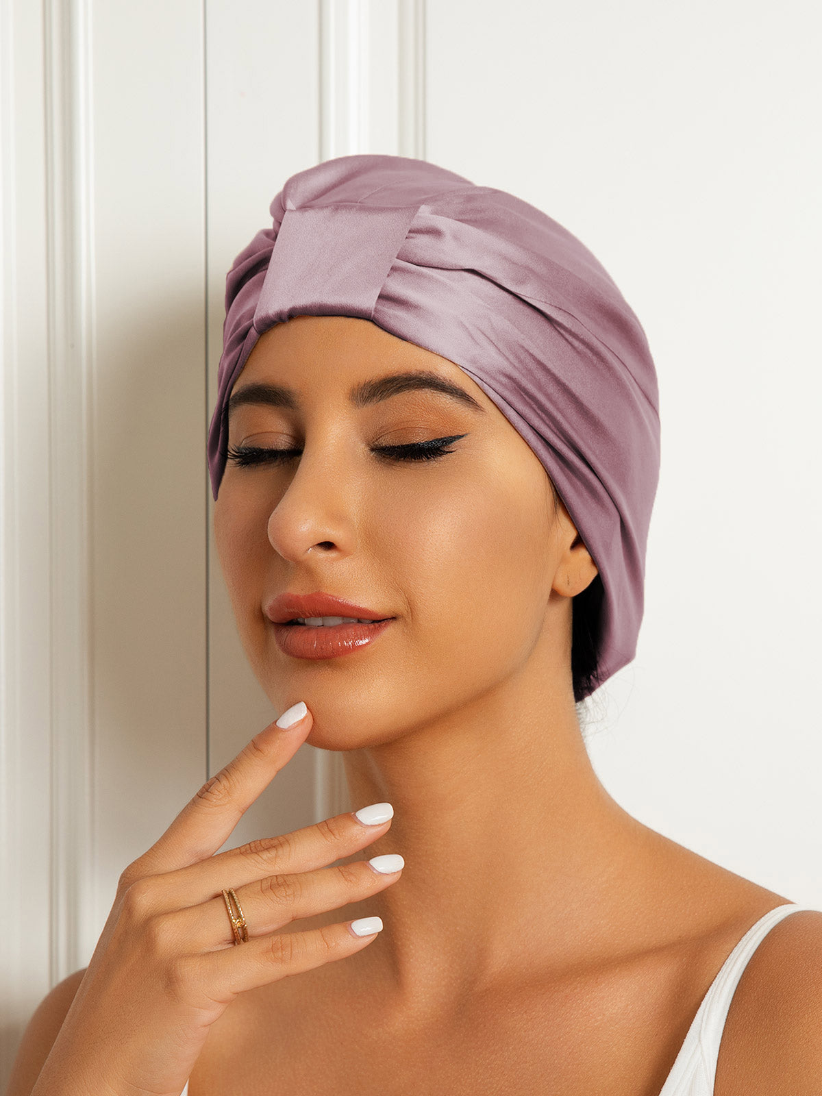 SilkSilky-AU Pure Silk Sleep Cap PaleMauve 002