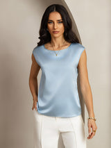 [Grayish Blue] SilkSilky-AU Cap Sleeve Round Neck Women's T-Shirt 001