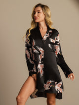 [Black] SilkSilky-AU 19Momme Long Sleeve Notch Collar Nightshirt 002