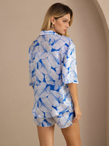[Ice Leaf] SilkSilky-AU Half Sleeve Lapel Collar Women's Pyjamas 002