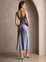 [Grayish Blue] SilkSilky-AU Sleeveless V Neck Dress 002