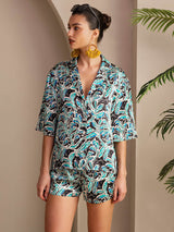 [Teal Botanical] SilkSilky-AU Short Sleeve Notch Collar Women's Pyjamas 003