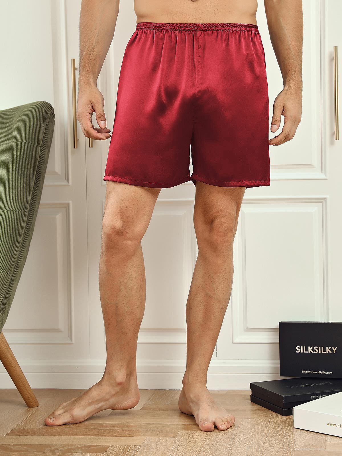 [Wine] SilkSilky-AU 19Momme Pure Silk Mens Sleep Bottoms 001