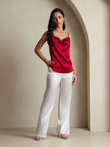 [Wine] SilkSilky-AU Spaghetti Strap Cowl Neck Camisole 008
