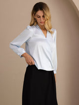 [Light Blue] SilkSilky-AU Long Sleeve Wrap Women's Blouse 003