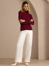 [Wine] SilkSilky-AU Long Sleeve Turtle Neck Women's T-Shirt 007