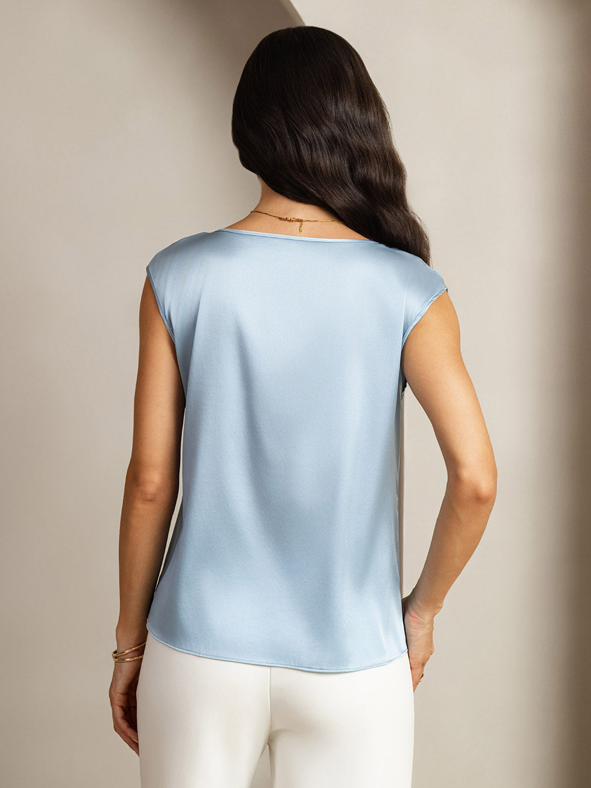 [Grayish Blue] SilkSilky-AU 19Momme Silk Round Neck Women's T-Shirt 002