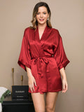 SilkSilky AU Pure Silk Half Sleeve Womens Robe Wine 040