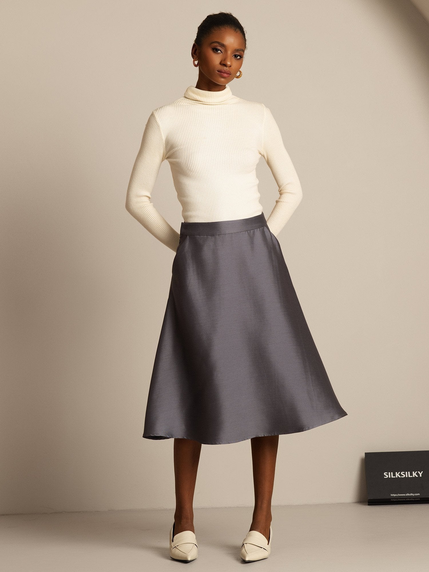 [Gray] SilkSilky-AU 32Momme Wool Skirt 008