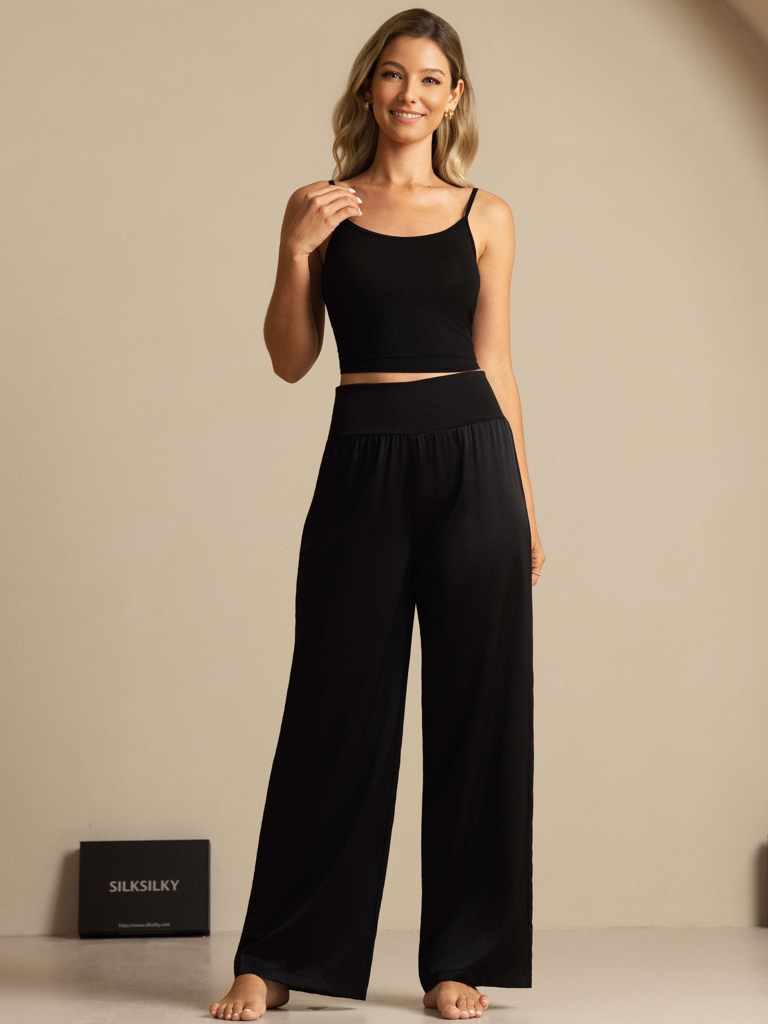 [Black] SilkSilky-AU 19Momme Silk Womens Pants 006