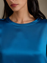 [Teal] SilkSilky-AU 3/4 Sleeve Round Neck Dress 004
