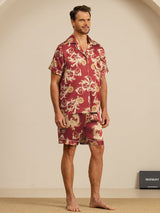 [Wine Dragon] SilkSilky-AU Short Sleeve Lapel Collar Men's Pyjamas 006