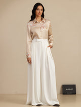 [Champagne] SilkSilky-AU 19Momme Long Sleeve Lapel Collar Women's Shirt 006