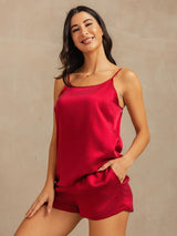 [Wine] SilkSilky-AU 19Momme Machine-Washable Silk Sleeveless Round Neck Camisole Set 006
