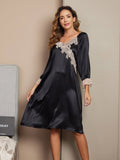 SilkSilky AU Pure Silk Long Sleeve Nightgown Black 001