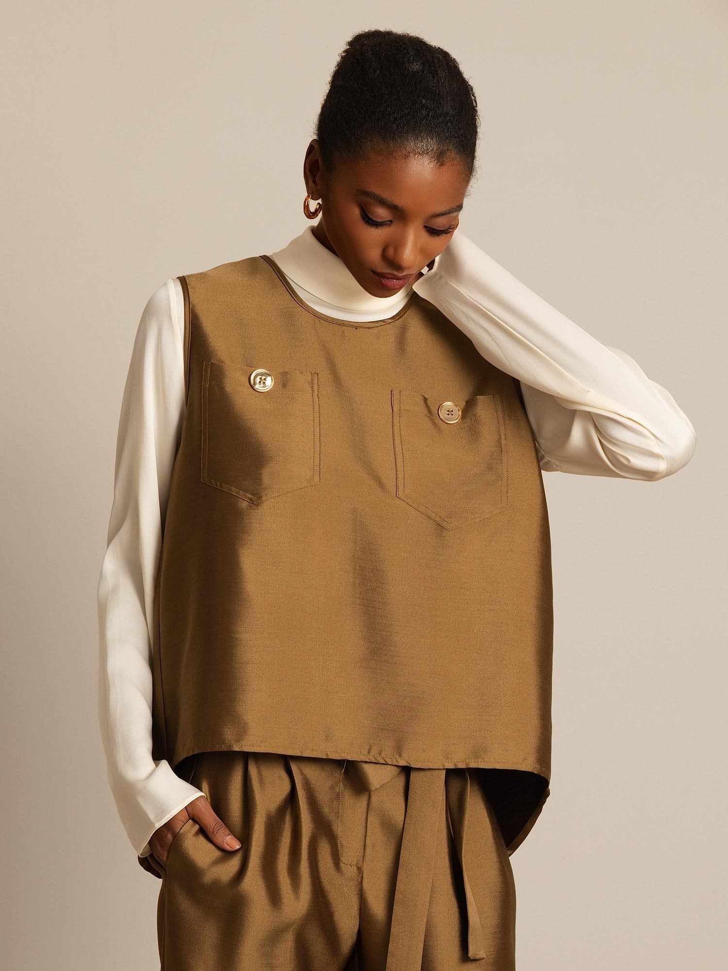 [Bronze] SilkSilky-AU 32Momme Wool Womens Vest 006,