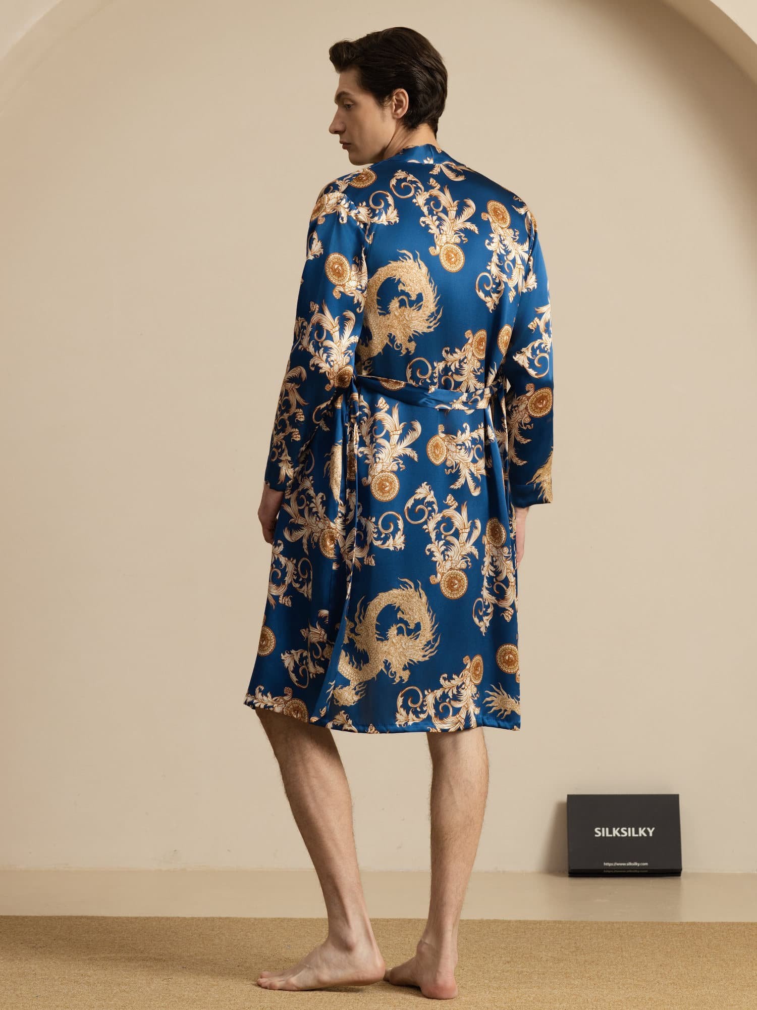 [Navy Dragon] SilkSilky-AU Long Sleeve Mens Robe 002