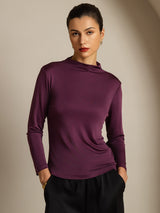 [Purple] SilkSilky-AU Pure Silk High Neck Women's T-Shirt 001