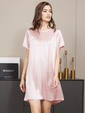 SilkSilky AU Pure Silk Short Sleeve Round Neck Nightgown Pink 002