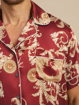 [Wine Dragon] SilkSilky-AU Short Sleeve Lapel Collar Men's Pyjamas 004