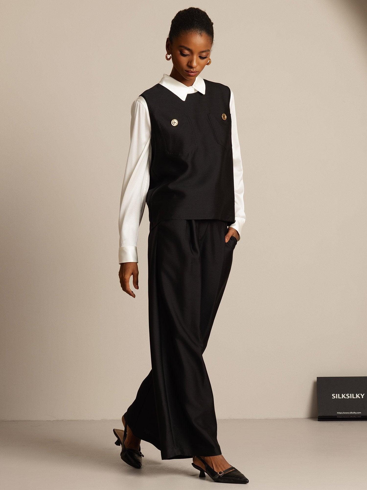 [Black] SilkSilky-AU 32Momme Wool Womens Vest 006,