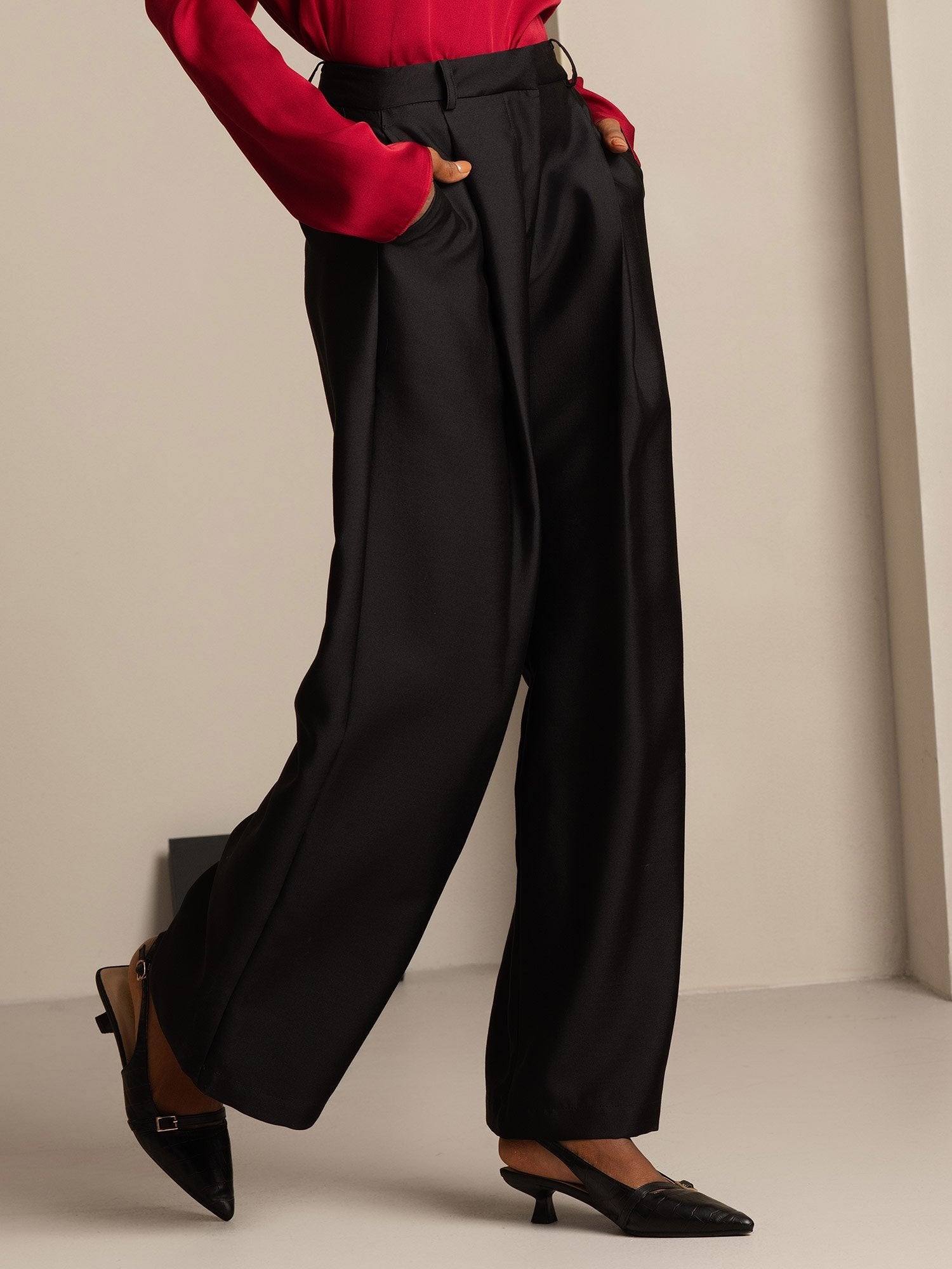 [Black] SilkSilky-AU 32Momme Wool Womens Pants 007,