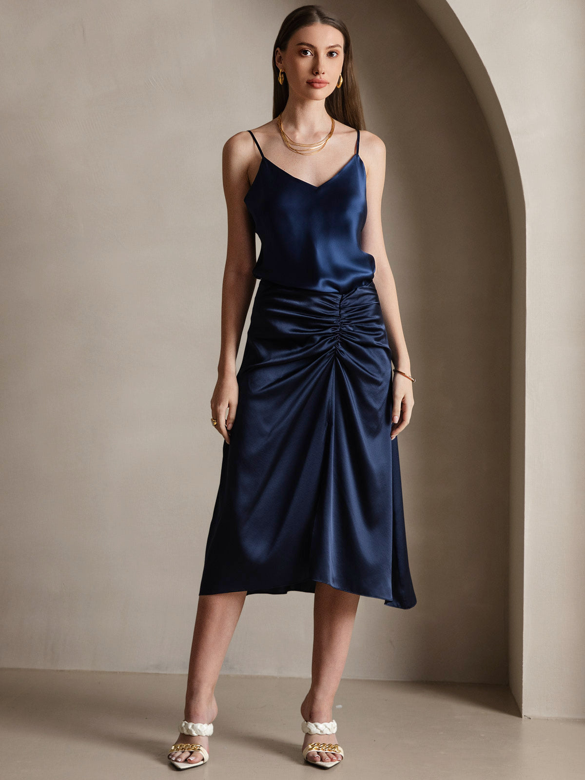 [Dark Blue] SilkSilky-AU Pure Silk V Neck Camisole 006