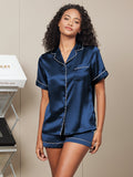 SilkSilky AU Pure Silk Short Sleeve Lapel Women's Pyjamas DarkBlue 004