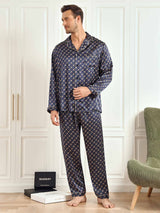 [Navy Chain] SilkSilky-AU 19Momme Long Sleeve Notch Collar Men's Pyjamas 012