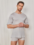 SilkSilky AU Silk Knitted Short Sleeve V Neck Men's T Shirt LightGray 004