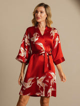 [Dark Red] SilkSilky-AU 3/4 Sleeve Women's Dressing Gown 007
