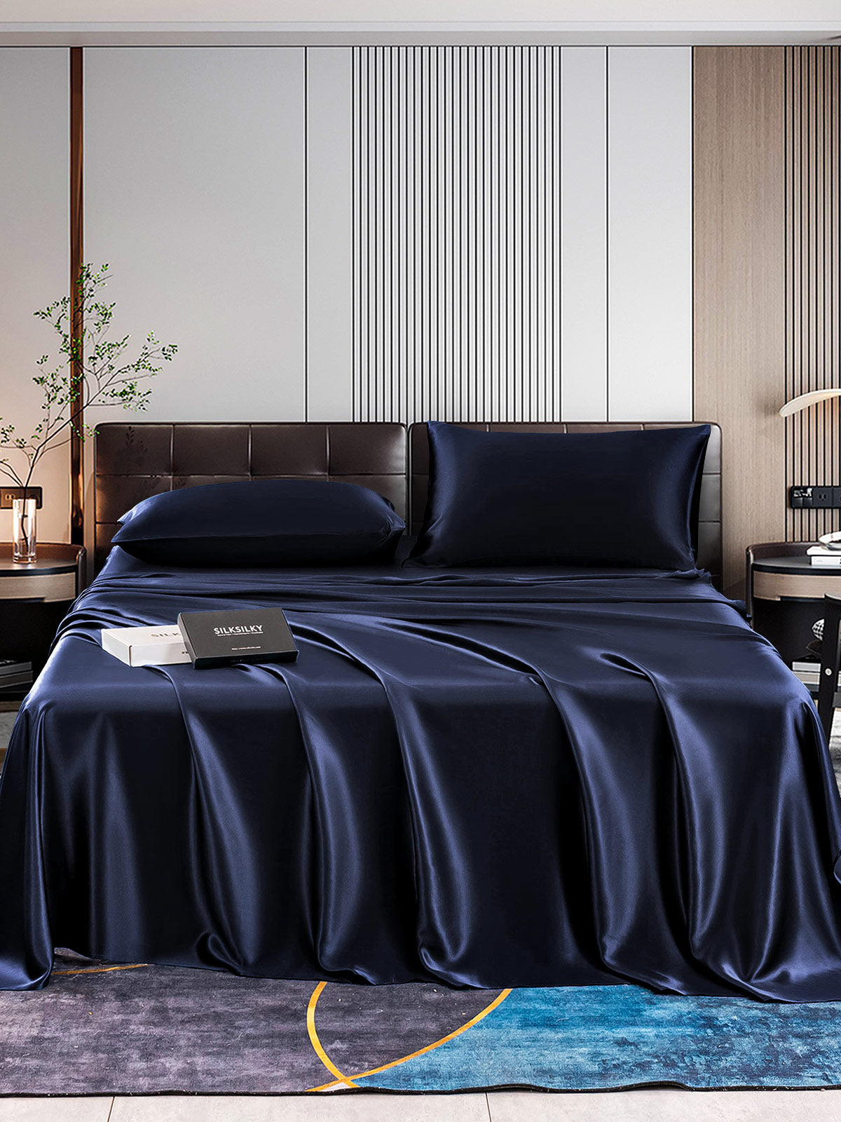 SilkSilky AU 22Momme Pure Silk Bedding Set DarkBlue 001