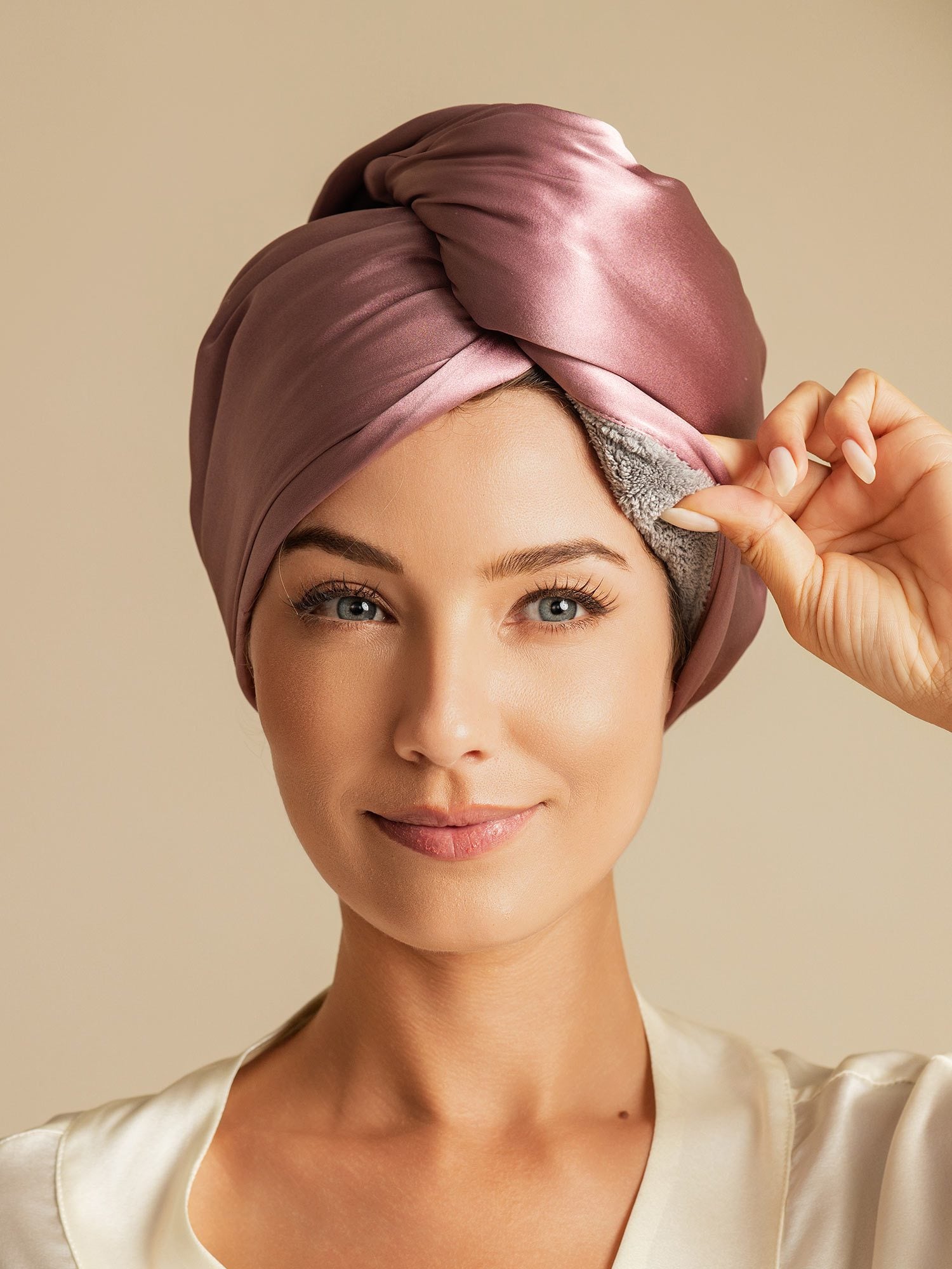 [Pale Mauve] SilkSilky-AU Pure Silk Wrap Hair Towel Wrap 001,
