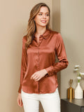 SilkSilky-AU Silk Long Sleeve Collar Women's Shirt Coffee 005