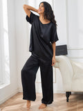 SilkSilky AU Pure Silk Short Sleeve V Neck Women's Pyjamas Black 001