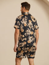 [Black Dragon] SilkSilky-AU Short Sleeve Lapel Collar Men's Pyjamas 002