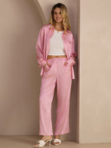 [Pink Pinstripe] SilkSilky-AU Long Sleeve Lapel Collar Women's Outfit Sets 004