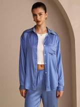 [Blue Pinstripe] SilkSilky-AU Long Sleeve Lapel Collar Women's Outfit Sets 004